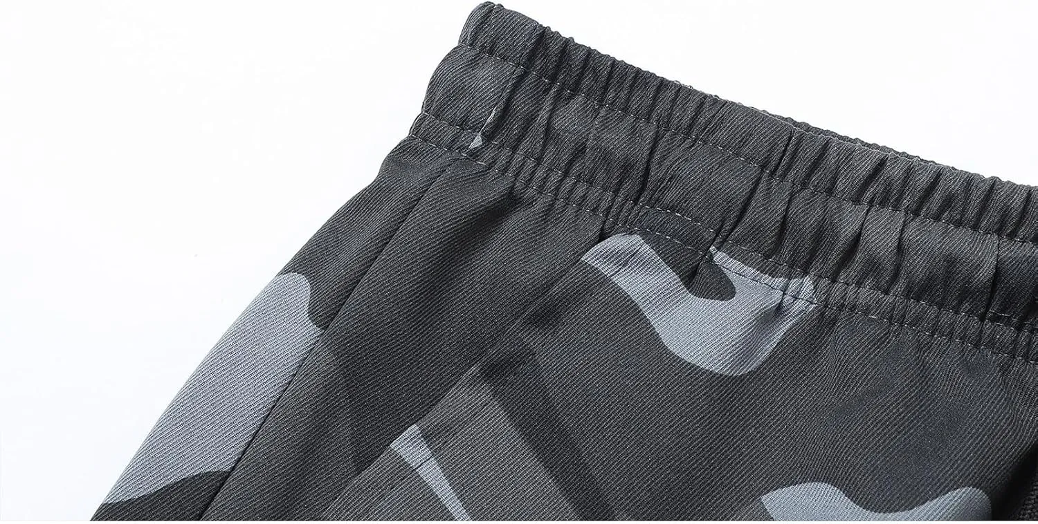 Tactical Camo Cargo Pants for Men Drawstring Elastic Waist Casual Loose Trendy Comfy Sweatpants Travel Training Pants