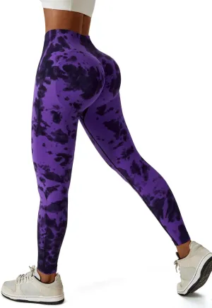 Tie-dye Workout Leggings for Women High Waist Seamless Scrunch Butt Lifting Gym Yoga Pants Elastic Tights