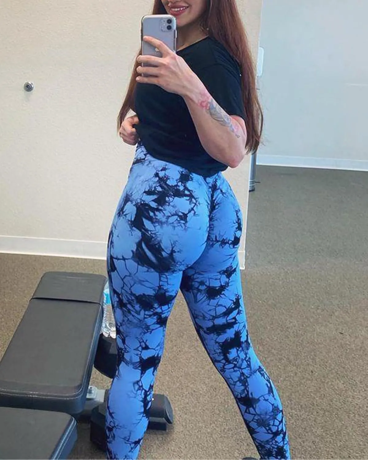 Tie-dye Workout Leggings for Women High Waist Seamless Scrunch Butt Lifting Gym Yoga Pants Elastic Tights