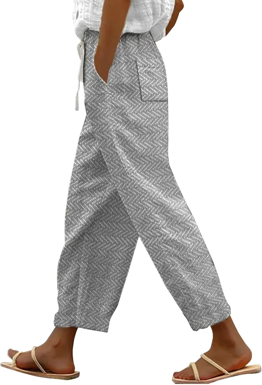 White Capris for Women Casual Drawstring Pants Women Capri Pants for Linen Pants for Women 2024 Capri Pants for