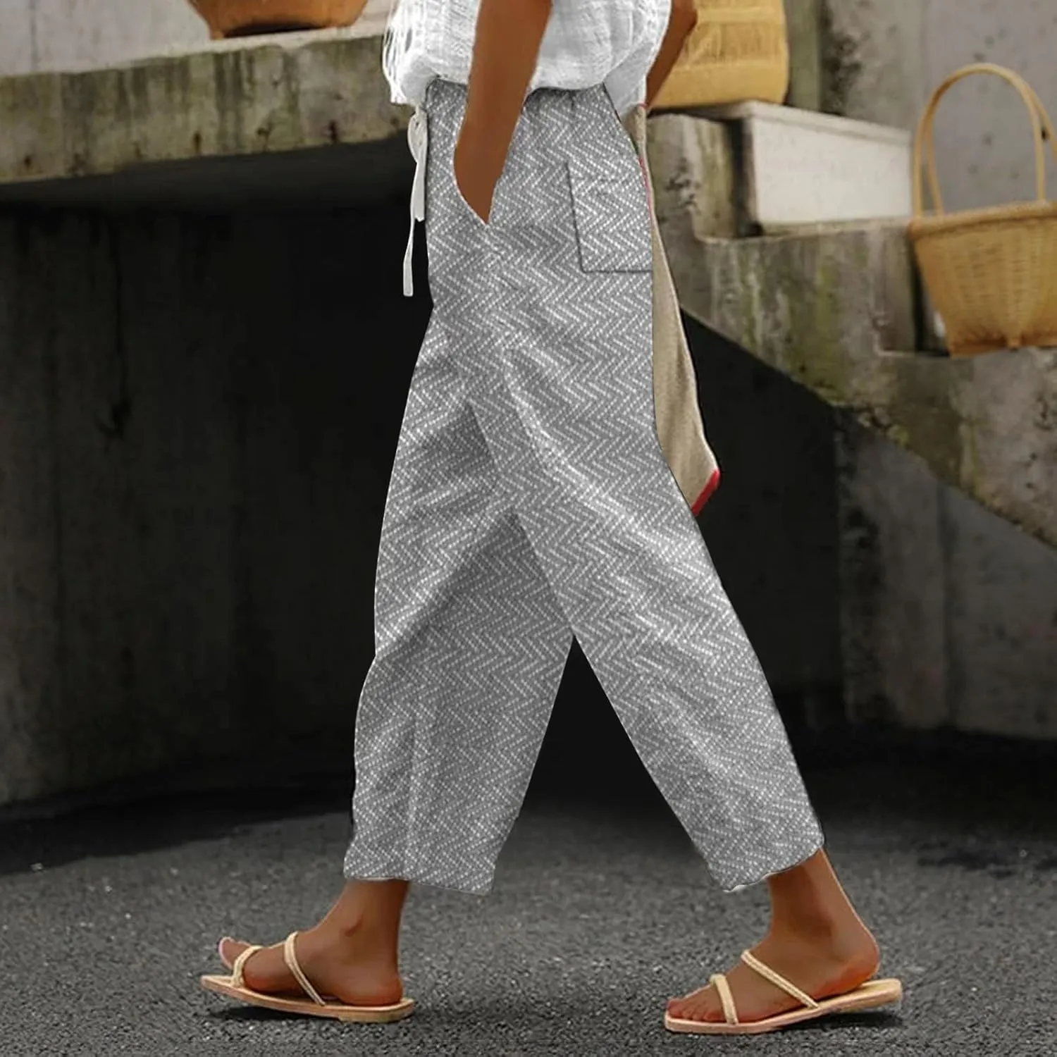 White Capris for Women Casual Drawstring Pants Women Capri Pants for Linen Pants for Women 2024 Capri Pants for