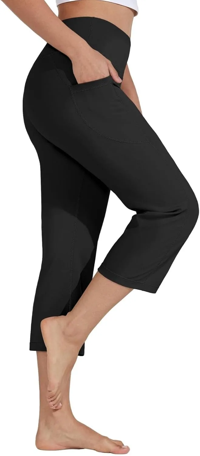 Wide Leg Yoga Capris Pants for Women High Waist Plus Size Running Hiking Gym Workout Pants Joggers Lounge Crop