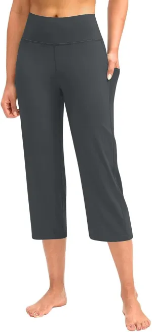 Wide Leg Yoga Capris Pants for Women High Waist Plus Size Running Hiking Gym Workout Pants Joggers Lounge Crop