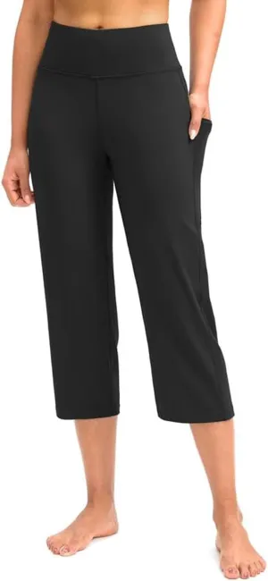 Wide Leg Yoga Capris Pants for Women High Waist Plus Size Running Hiking Gym Workout Pants Joggers Lounge Crop