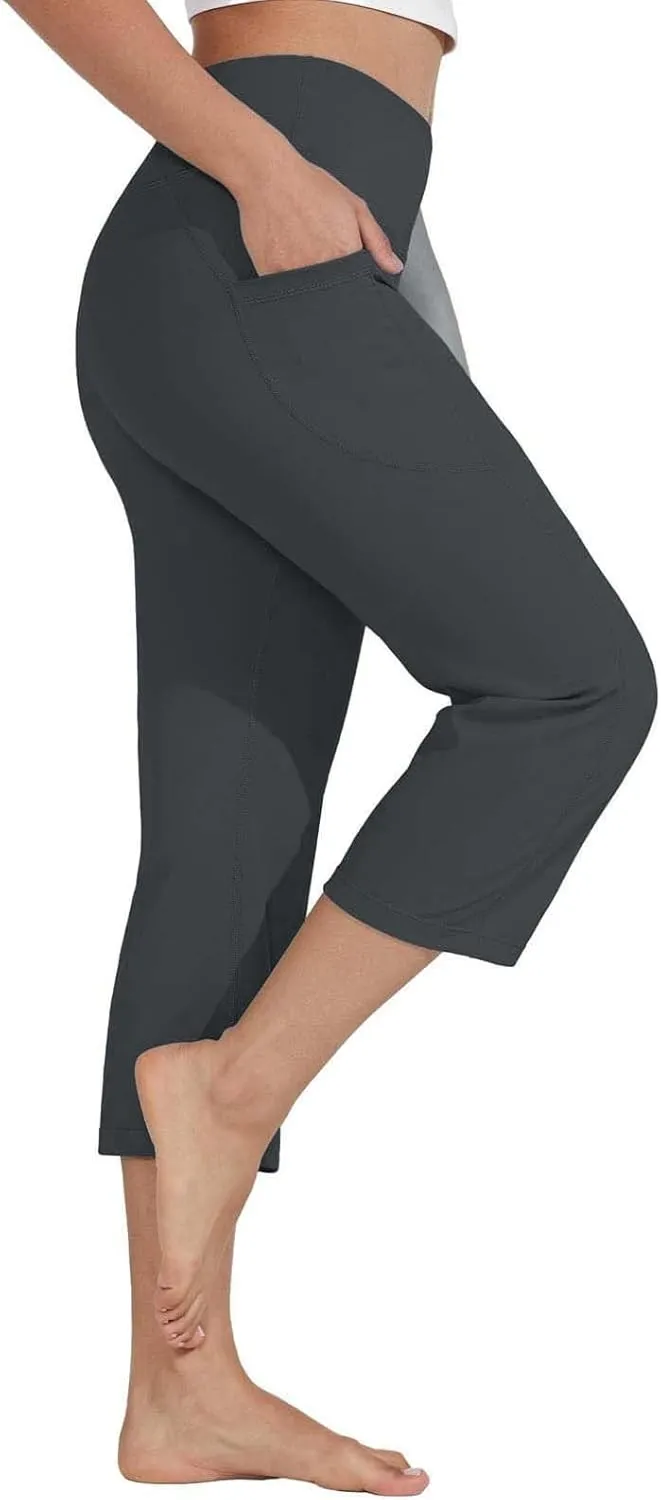 Wide Leg Yoga Capris Pants for Women High Waist Plus Size Running Hiking Gym Workout Pants Joggers Lounge Crop