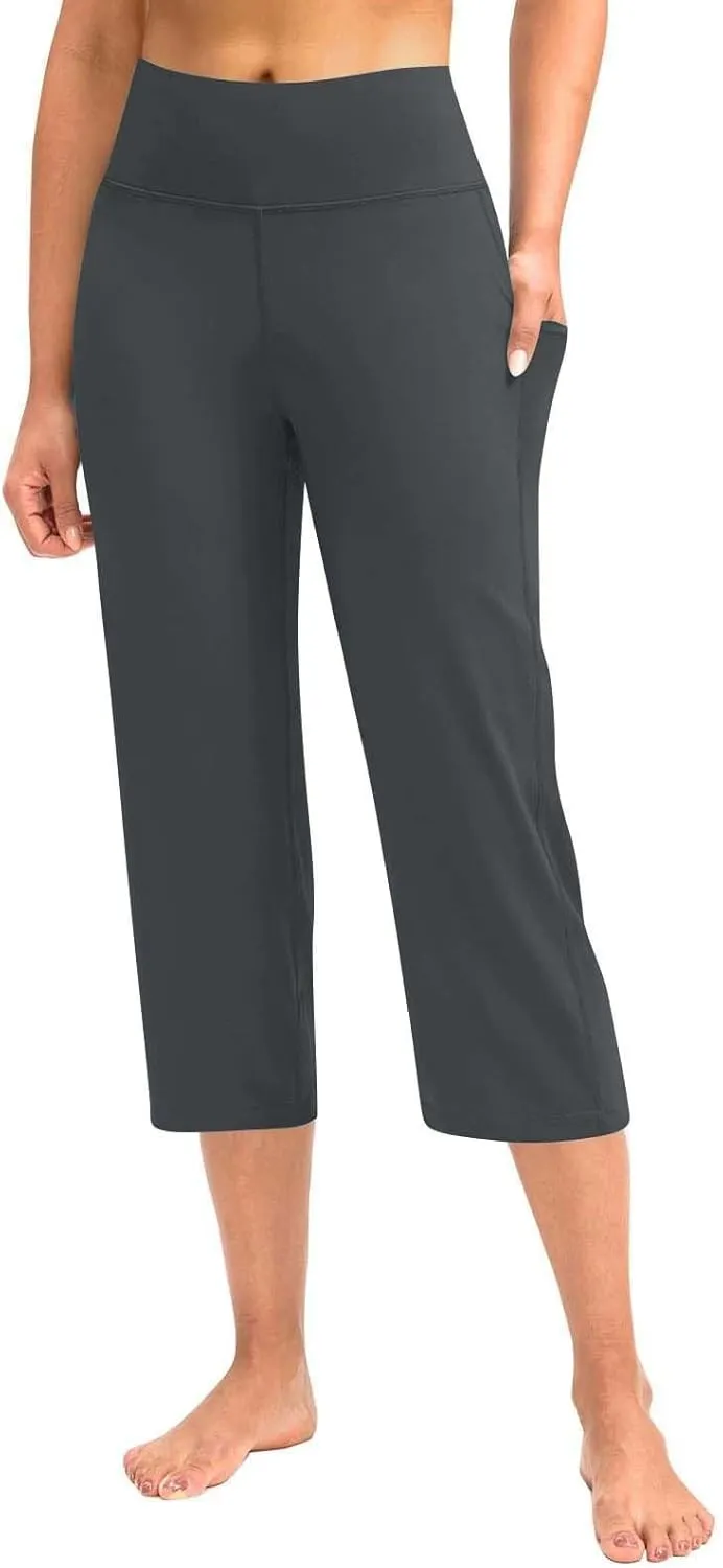 Wide Leg Yoga Capris Pants for Women High Waist Plus Size Running Hiking Gym Workout Pants Joggers Lounge Crop