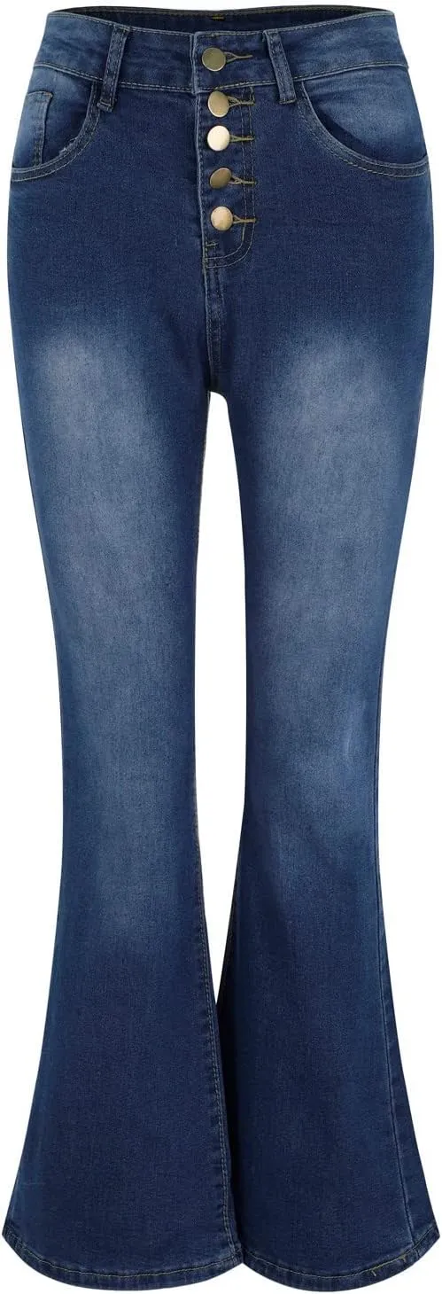 Women's Stretch Bell Bottom High Waisted Pull On Skinny Straight Fit Flare Denim Sweatshirt Jeans Y2K Pant