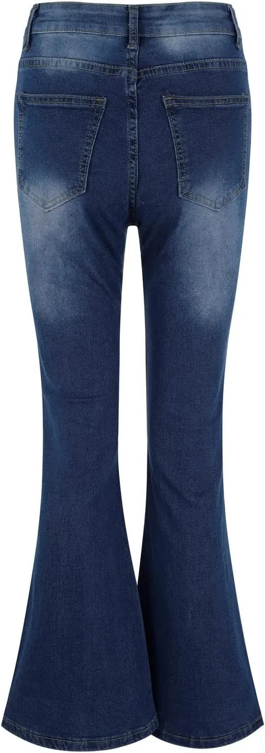 Women's Stretch Bell Bottom High Waisted Pull On Skinny Straight Fit Flare Denim Sweatshirt Jeans Y2K Pant