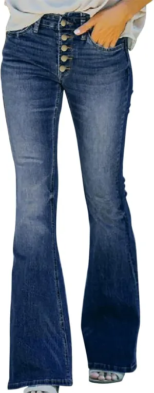 Women's Stretch Bell Bottom High Waisted Pull On Skinny Straight Fit Flare Denim Sweatshirt Jeans Y2K Pant