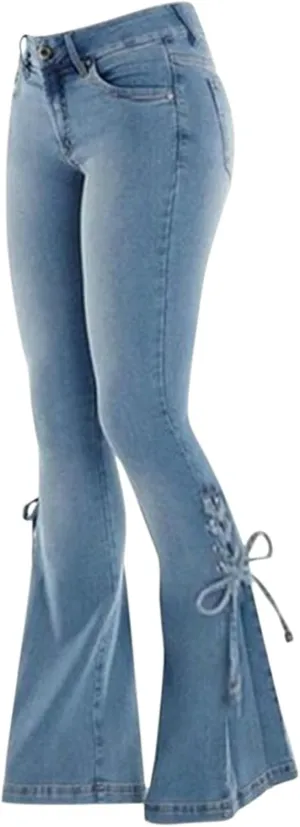 Women's Stretch Bell Bottom High Waisted Pull On Skinny Straight Fit Flare Denim Sweatshirt Jeans Y2K Pant
