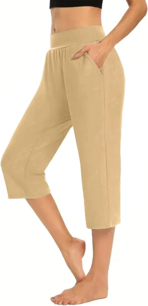 Women's Wide Leg Yoga Capris Pants High Waist Loose Comfy Running Hiking Gym Workout Pants Joggers Lounge Crop