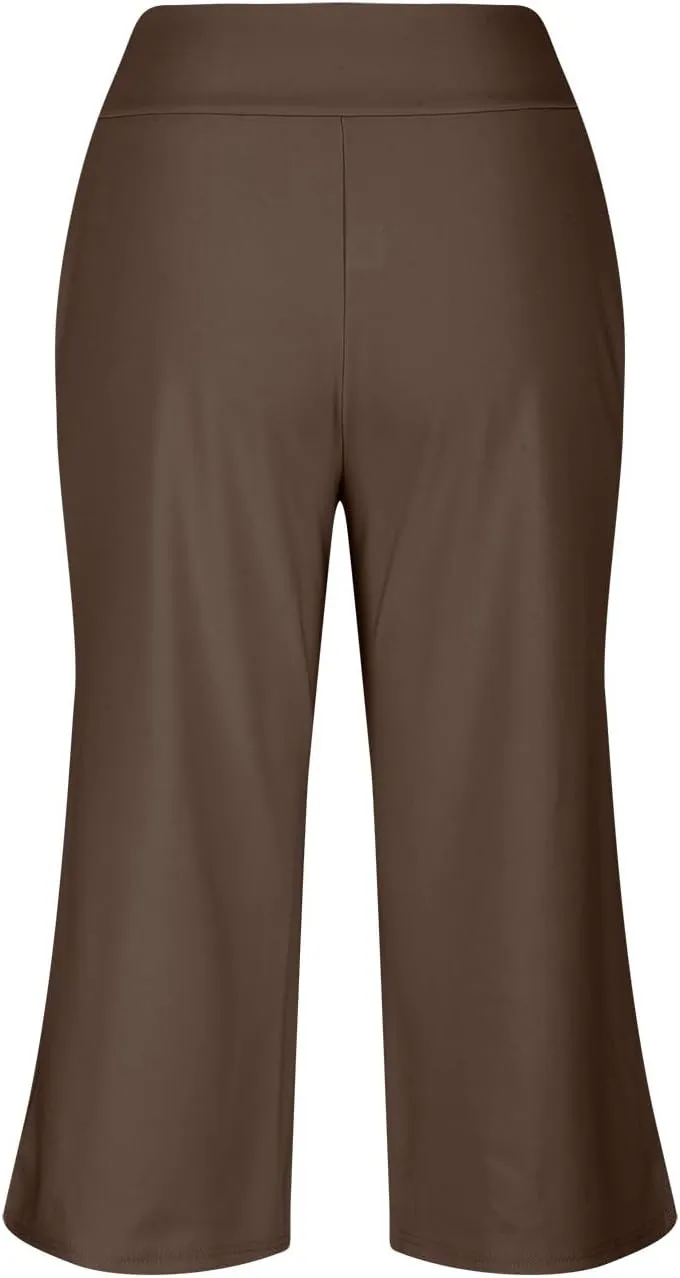 Women's Wide Leg Yoga Capris Pants High Waist Loose Comfy Running Hiking Gym Workout Pants Trouser with Pockets