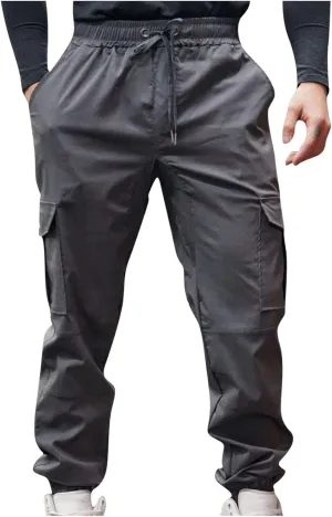 Xiaojmake Mens Cargo Pant Casual Cotton Drawstring Workout Joggers Athletic Pants Cotton Loose Tapered Sweatpants Lightweight