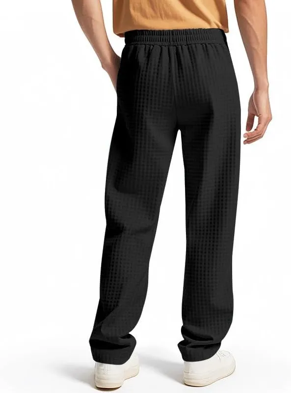 Xiaojmake Mens Casual Drawstring Pants 2025 Elastic Waist Lightweight Summer Loose Straight Waffle Work Pants with Pockets