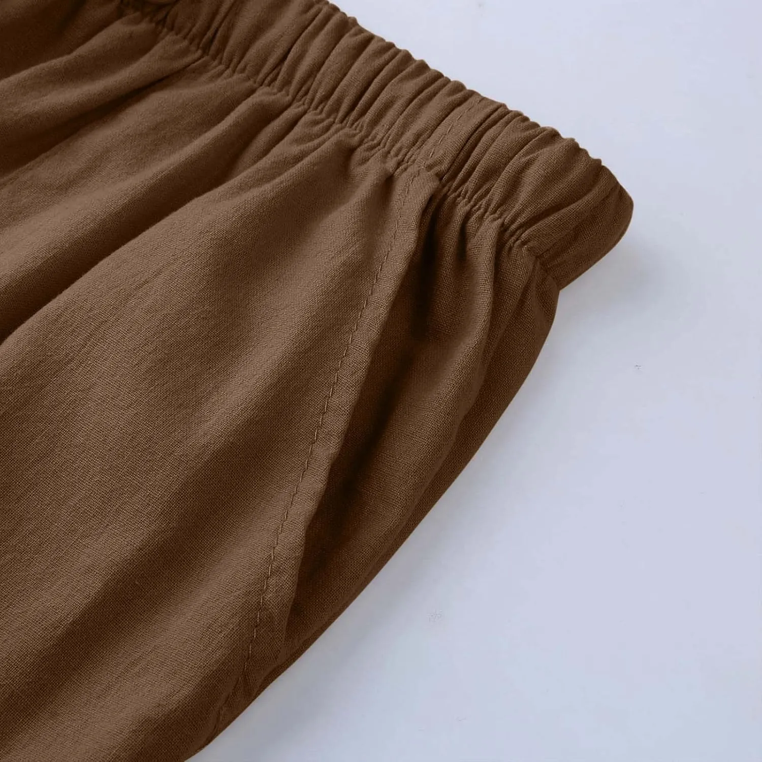 Xiaojmake Mens Casual Linen Pants Elastic Waist Drawstring Fall Loose Fit Baggy Beach Pants Lightweight Trousers with Pockets