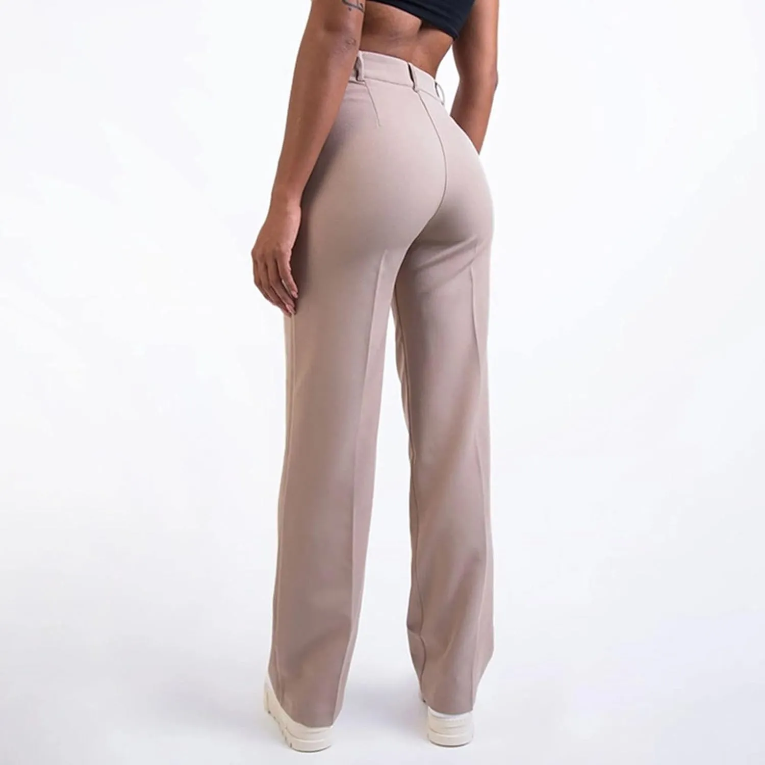 ZYXTIM Women's High Waist Straight Pants Flat Front Smart Work Trousers Zipper Fly Business Casual Trouser Petite-Plus Size